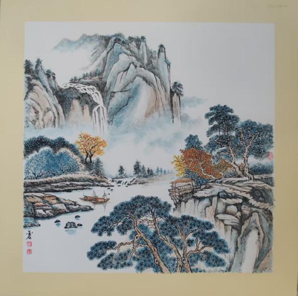传统山水斗方